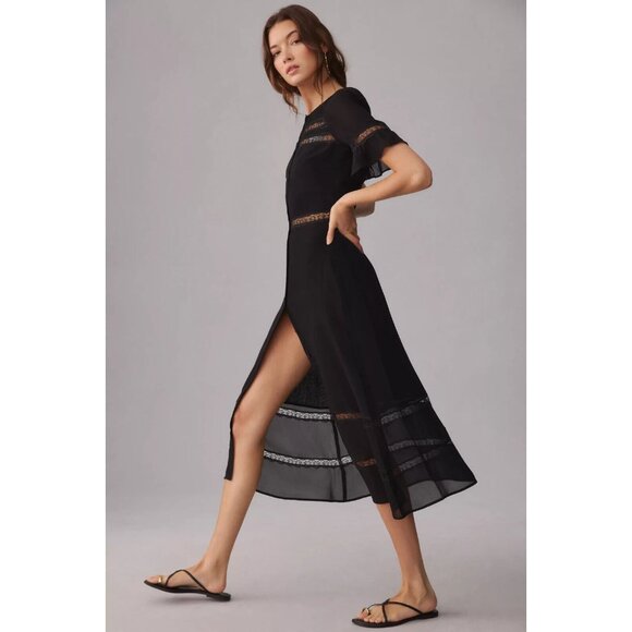 NWT NWT Reformation Woodson in Black Lace Trim Midi Button Down Shirt Dress 12 - Picture 9 of 10